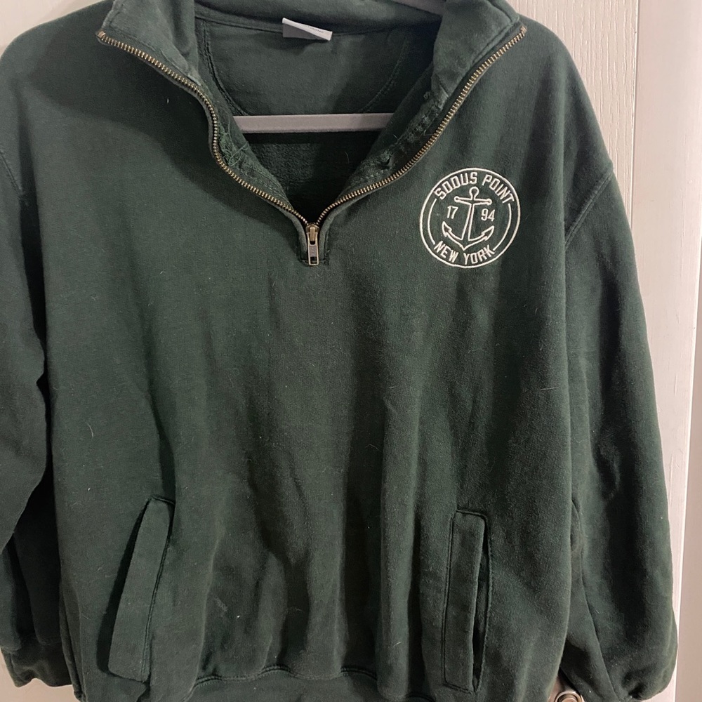 Army green crew neck hoodie